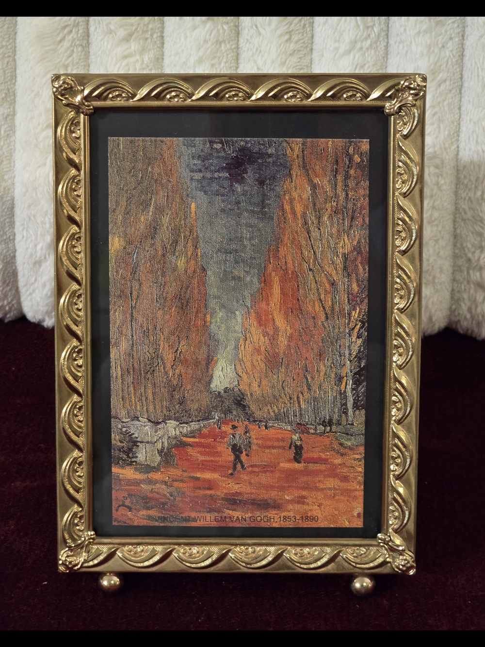 Vintage Ornate Brass 5x7 Footed Picture Frame Van Gogh Les Alyscamps Art Print